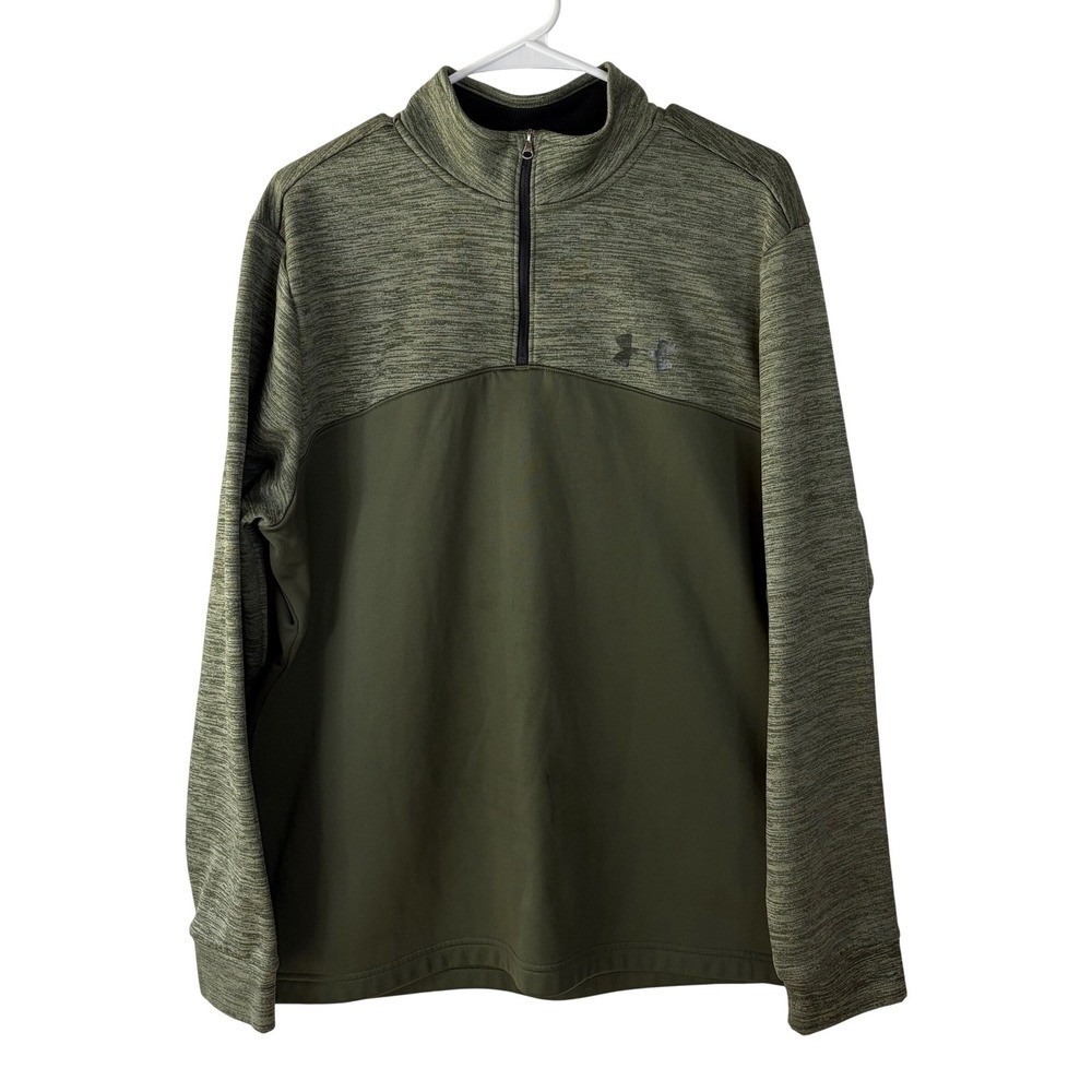 Under Armour ColdGear Mens XL Green Heathered Quarter Zip‎ Fleece Pullover Loose